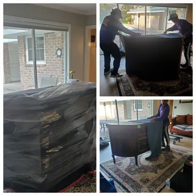 Local moving team carefully handling furniture